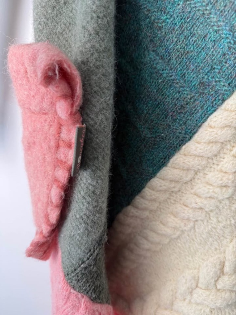 Honeybea Handmade Patchwork Wool Cardigan Colorblock One of a Kind Small/Medium - Picture 7 of 13